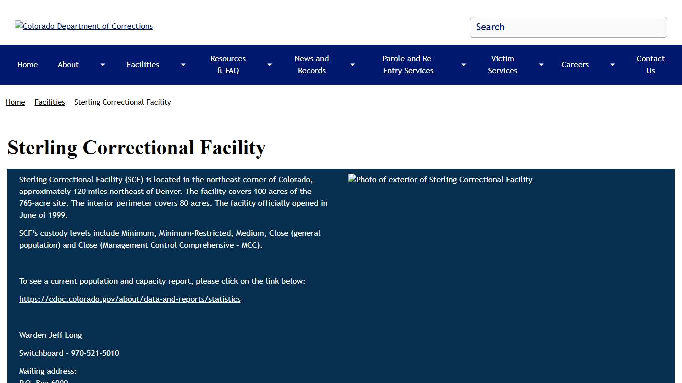 Sterling Correctional Facility Colorado Department of Corrections